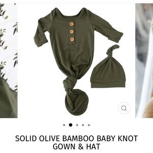 Caden Lane Solid Olive Bamboo Set; Tie Bottom and hat; 0-3 months
